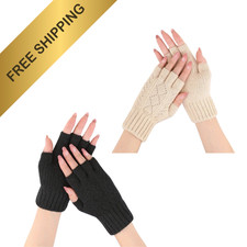 Thermal Knitted Fingerless Gloves Warm Winter Half Finger Gloves for Men Womens