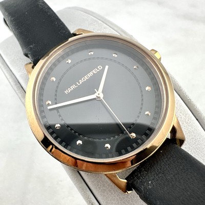 Karl Lagerfeld KL1825 Vanessa Black Dial Black Leather Womens Watch, New Battery