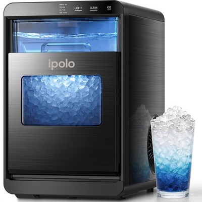 Nugget Ice Maker Countertop: 44lb/Day, -Cleaning, Black Stainless Steel, Port...