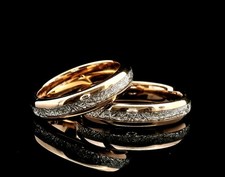 Rose Gold Meteorite Tungsten Carbide Ring, His & Hers Wedding Band, Unique Gift