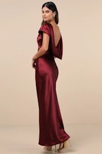 Lulus Captivating Presence Satin Cowl Back Maxi Dress Red Basic Sleeved Medium