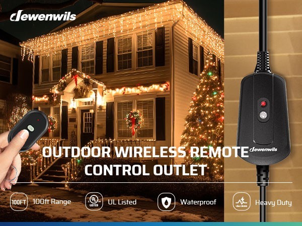 DEWENWILS Weatherproof Remote Control Outlet,for Christmas & String Lights,100ft