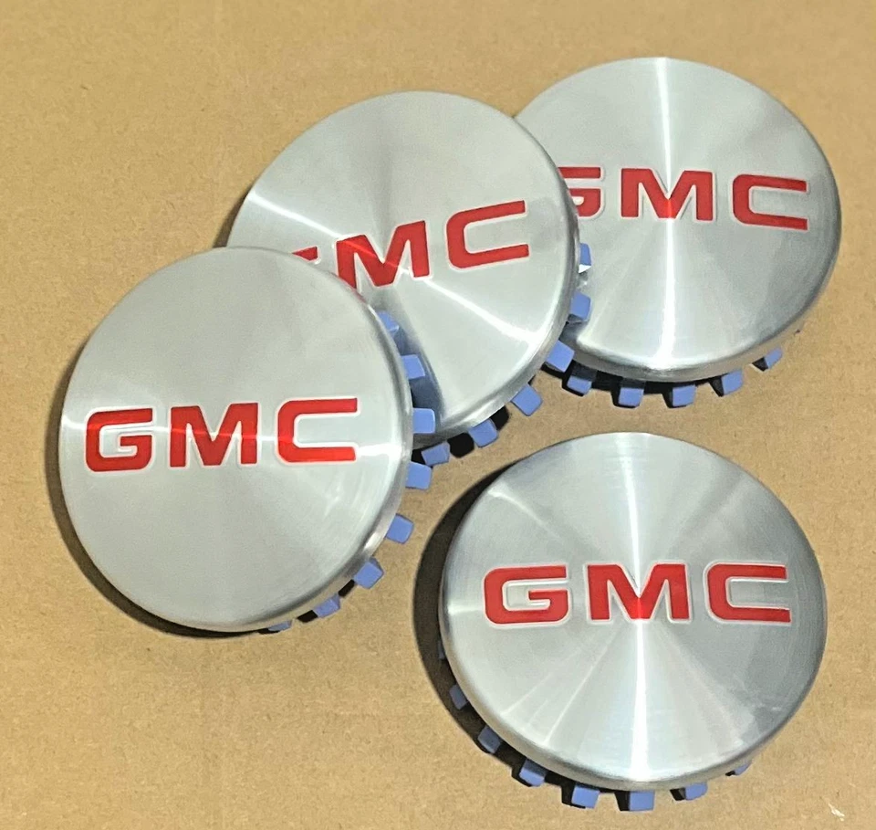 4x GMC 3.25in Sierra Yukon Denali Brushed Aluminum Wheel Center Caps 22837060 - Image 3 of 4