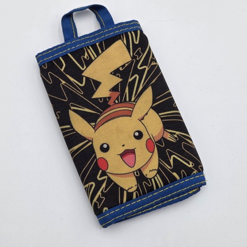 Vintage Pokemon Kids Trifold Wallet Pikachu Graphic Hook Loop Canvas