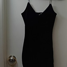 H M Divided Black Strappy V-Neck Sleeveless Mini Slip Dress XS