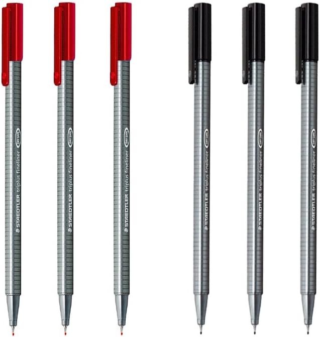 Staedtler Triplus Fineliner 0.3mm &ndash; 6 Pack (3 Red + 3 Black)