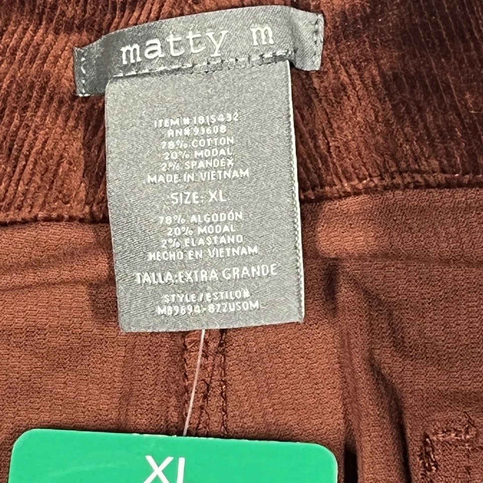 Pantalones Matty M para mujer XL marrón pana tiro alto pierna ancha elásticos bolsillos modales Foto 3 de 4