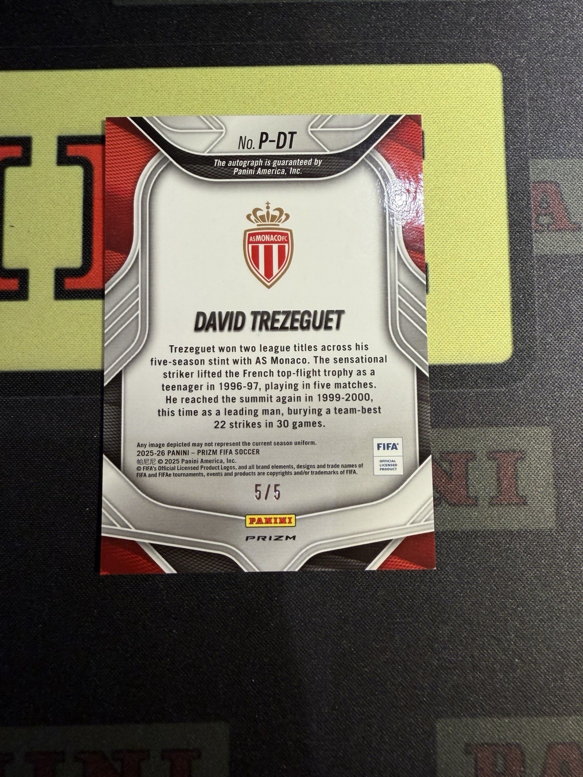 2025-26 Panini Prizm FIFA AS Monaco David Trezeguet Gold Auto /5 view 2