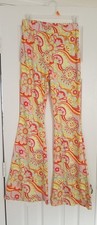 Retro Bell Bottoms Pants Floral Flowers Hippie Stretch Wide Legs Elastic Waist