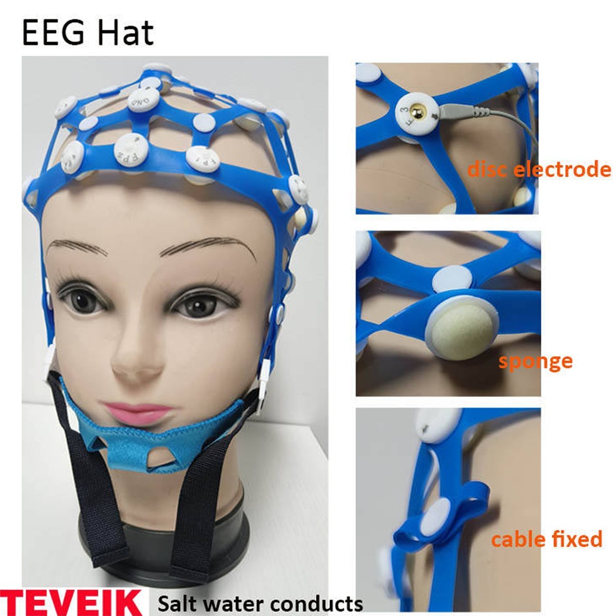 20 Channel Saline Water EEG CAP Adjustable Silicone Cap w/EEG Electrode Cables