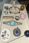 Victorian Lot 12 PC GOLD BANGLE STONES PINS PENDNTS RINGS HP      CAMEO SS TURQ+