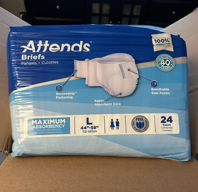 Attends Incontinence Briefs Maximum Absorbency Breathable L White 24 Count