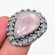 Rose Quartz Gemstone Handmade 925 Sterling Silver Jewelry Ring Size 8 p685