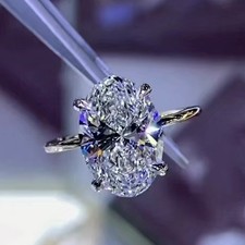 3.26CTW Oval Cut Moissanite Solitaire Engagement Ring In 14K White Gold Plated