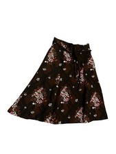Vintage 70s Brown Pink Lattice Plaid Floral A-line Swing Skirt Belt Sz XS Fall