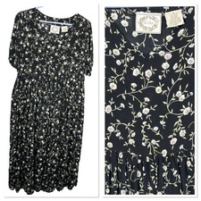 Vintage Cottage Core Black Floral Daisy Maxi Dress Size Small Prairie Boho Y2K