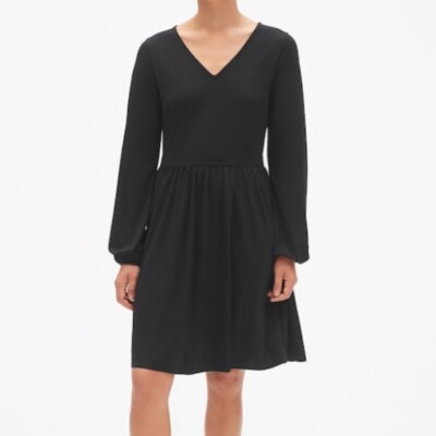 GAP Dress NEW Dress Black Long Sleeve Fit & Flare Blouson Sleeve Dress NWT  XS,S | eBay