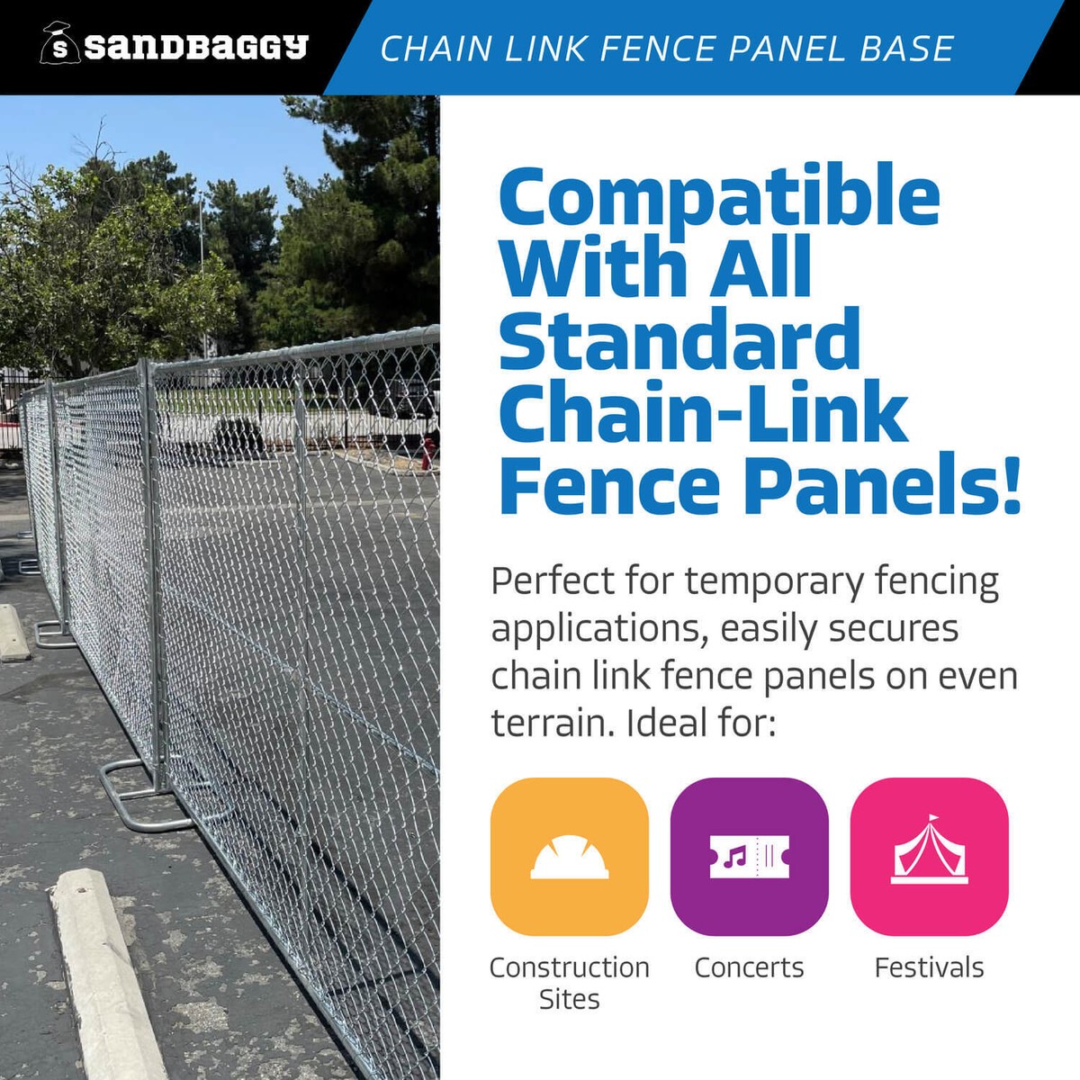 Sandbaggy Chain Link Fence Panel Base (Galvanized) - Temporary Fencing  Stands | eBay