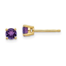 Real 14kt Yellow Gold 4mm Amethyst Earrings