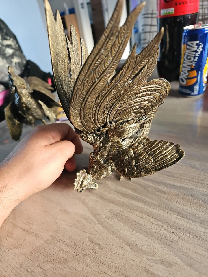 Paire De Coq De Combat En Laiton - Photo 3/4