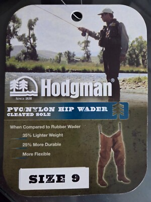 Hodgman PVC/Nylon Hip Wader w/ Cleated Sole Size 9. Never Used or Worn