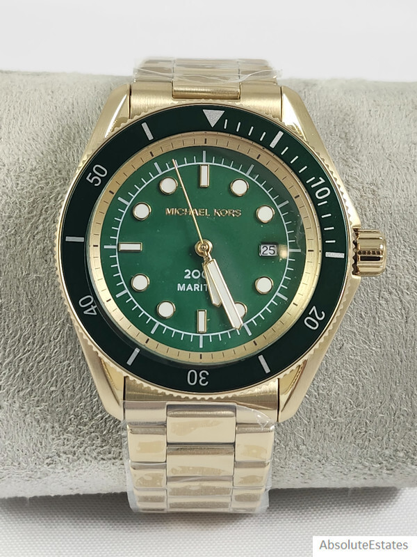 NEW Maritime Michael Kors Gold Mens Green Diver Watch MK9162 NIB