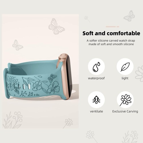3 Pcs Floral Engraved Band For Apple Watch Soft Silicone Wildflowers Sport Strap - Zdjęcie 117 z 134
