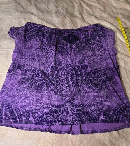 Basic Editions Womens 2X Paisley Purple with Beaded Accent Short Sleeve - Picture 2 of 8