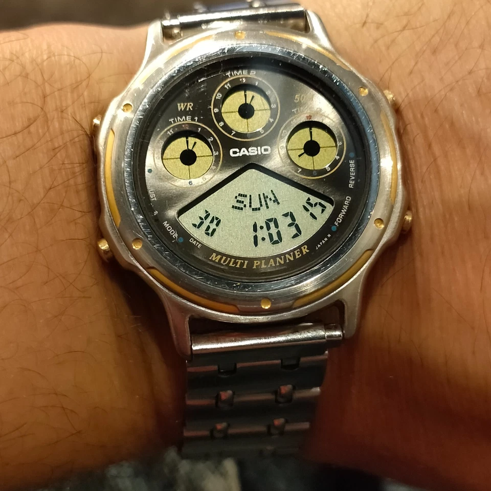 Casio Multi Planificador 1990 Vintage Digital Chapado en Oro, Belleza Modelo BGP-200 931 Foto 3 de 4