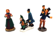 LEMAX Set Of 3 Christmas Village Figures Caroler Tiny Tim Christmas Tree