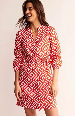 Boden Red Cleo 100% Linen Tie Waist Dress - Uk 14 | eBay UK