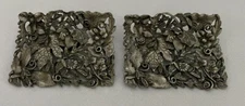 Vintage MUSI Shoe Clips Buckles Repousse Set Of 2 Floral Leaf Silver Tone