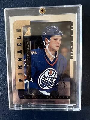 TWO JASON ARNOTT 1996-97 BAP #LTH-5B Oilers Die Cut Autograph Cards - One SILVER