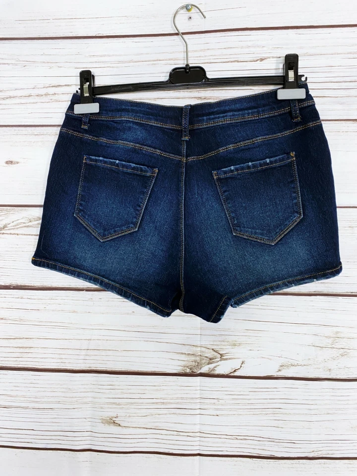 Shorts jeans Joe Boxer Juniors tamanho 9 azul elástico 5 bolsos cintura média mistura de algodão - Imagem 4 de 4