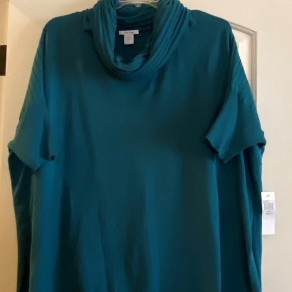 NWT - Joan Vass Teal Green/Turquoise Sweater w/Cowl Neck - Size 2X