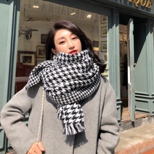 Fashion Lady Faux Wool Scarf Checked Shawl Plaid Wrap Fringe Casual Warm Outdoor