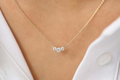 Diamant Hals Kette Collier 3 Brillanten 0,26 ct Karat VS 14K 585 Gold Trio