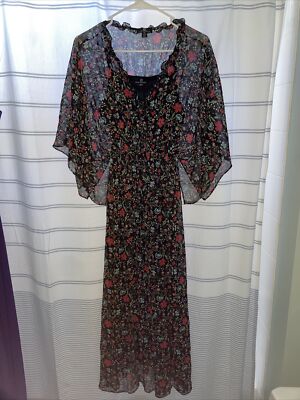 Curations Batik Ruffle Maxi Dress floral Women s Size xs euc
