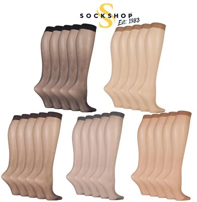 Womens Knee Highs, Hosiery 15 Denier Matte Various Shades - 5 Pair Pack SOCKSHOP