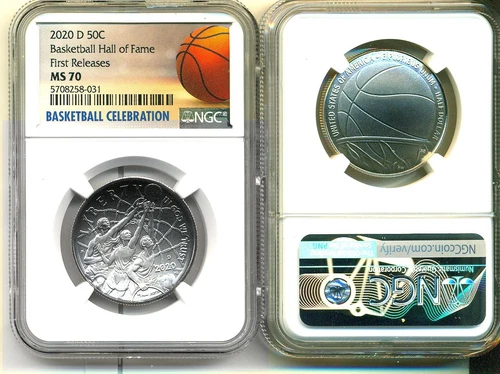 2020-D BASKETBALL HALL OF FAME  50 CENT - NGC  MS70 - FIRST RELEASES - IN STOCK 