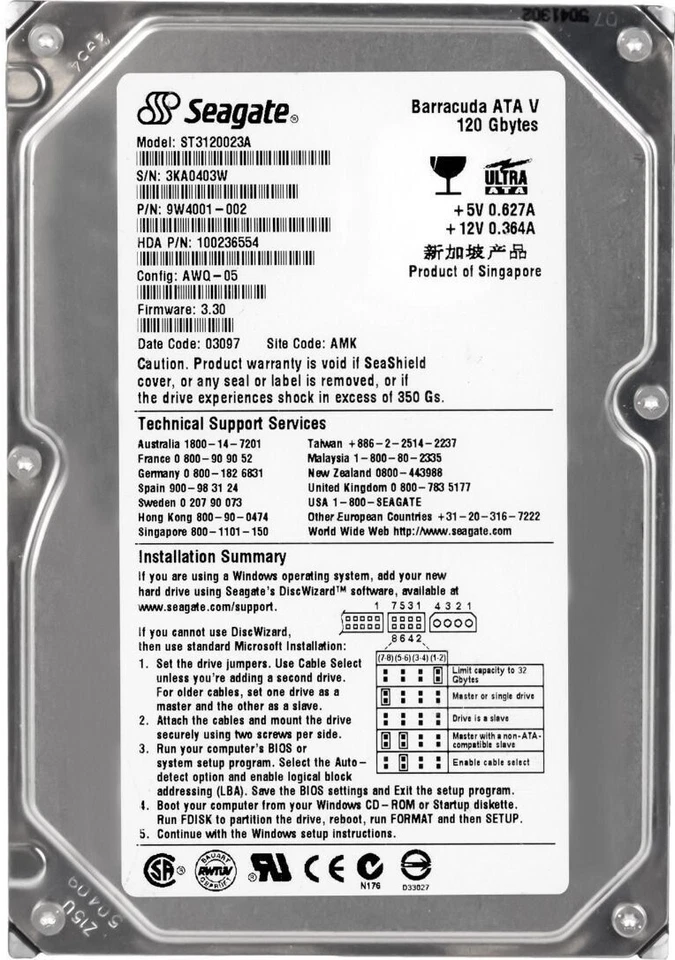 Hard Drive Seagate barracuda Ata V ST3120023A 120GB 7200U/Min 2MB Ata 3.5'' Inch - Image 3 of 3
