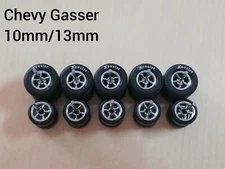 5 SPOKE CUSTOM WHEELS R/R RUBBER TYRES TIRES 5 SETS 1/64 SIZE CHEVY GASSER WHEEL