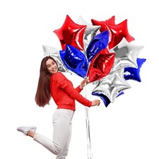 18" Star Foil Mylar Balloons 12 Pack Red Blue and Silver July 4th Decorations
