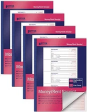  Cash Money And Rent Receipt Books, 4 Pack, Large Size, 2-