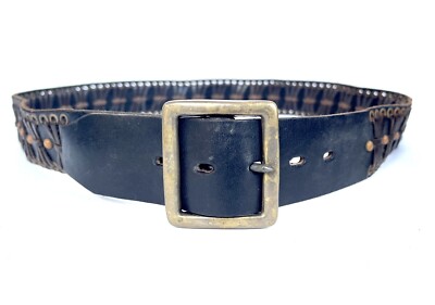 HTC Hollywood Trading Co Black Brown Belt Threaded Design Sz HTC Hollywood Trading Co Black Brown Belt Threaded Design Sz