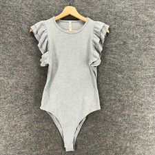 MTS Bodysuit Women S Gray Crew Neck Short Sleeve One Piece Comfort Solid