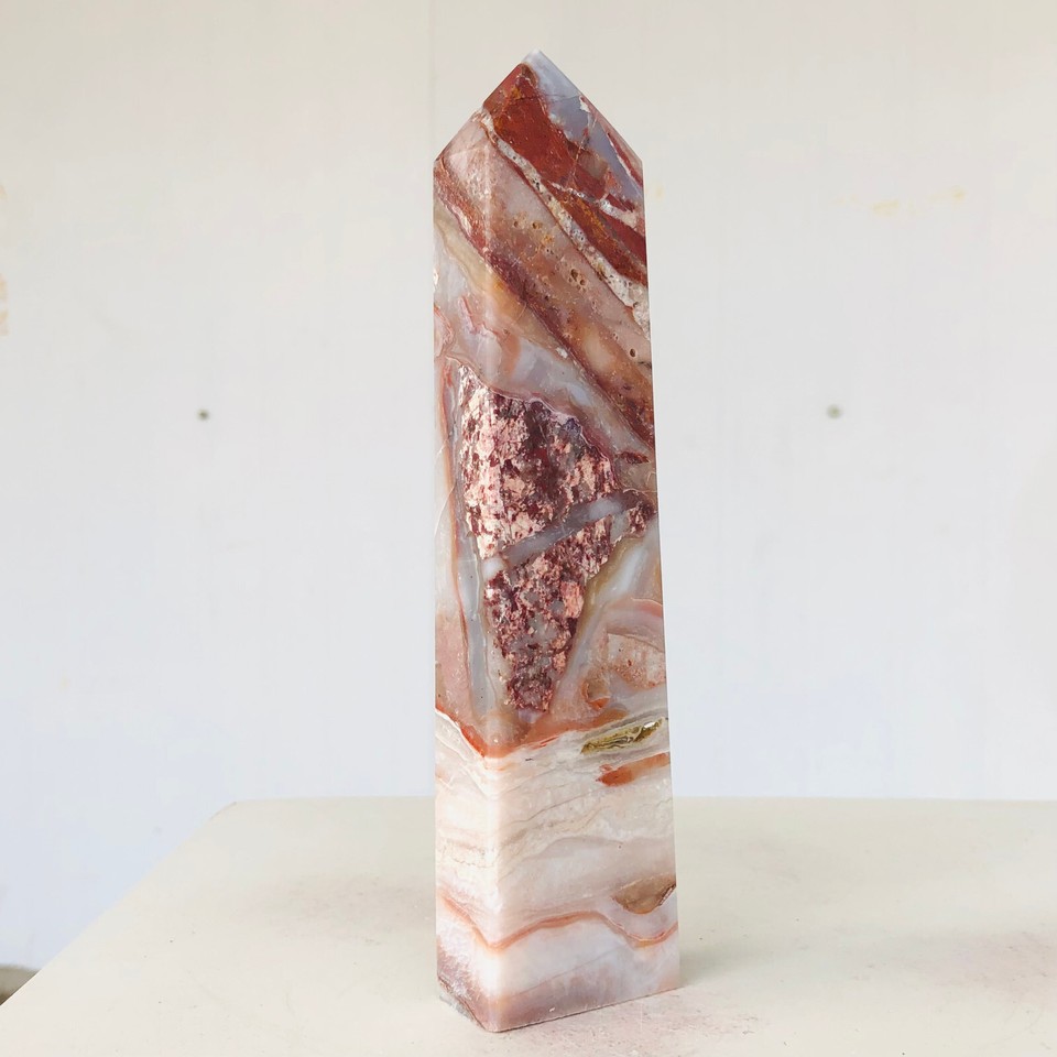 494g Natural Pink Crazy Lace Agate Quartz Crystal Tower Healing