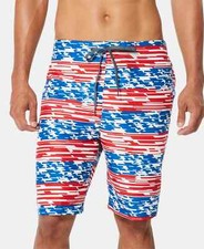Speedo Men's American Flag Stripe TurboDri 9" E-Board Swim Trunks Size Small