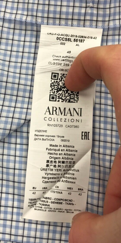 Men's Baby Blue & White Check Armani Collezioni Shirt 16.5" Slim Fit Cotton A - Picture 10 of 10