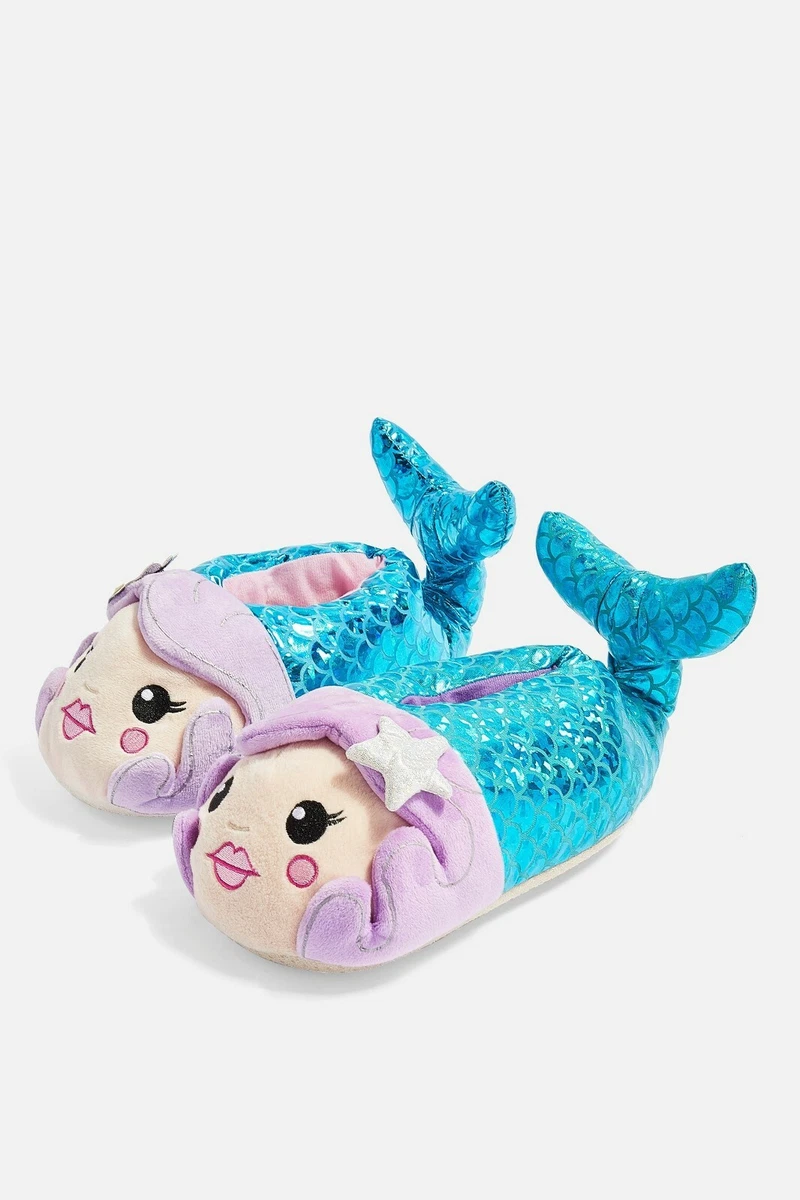 TOPSHOP MERMAID SLIPPERS 3D METALLIC PLUSH SIZE SMALL NEW RRP 16